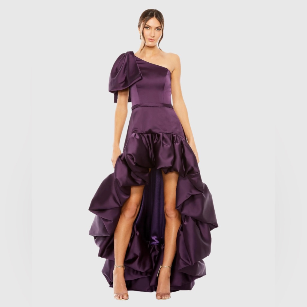 Mac Duggal High Low Gown With Statement Bow